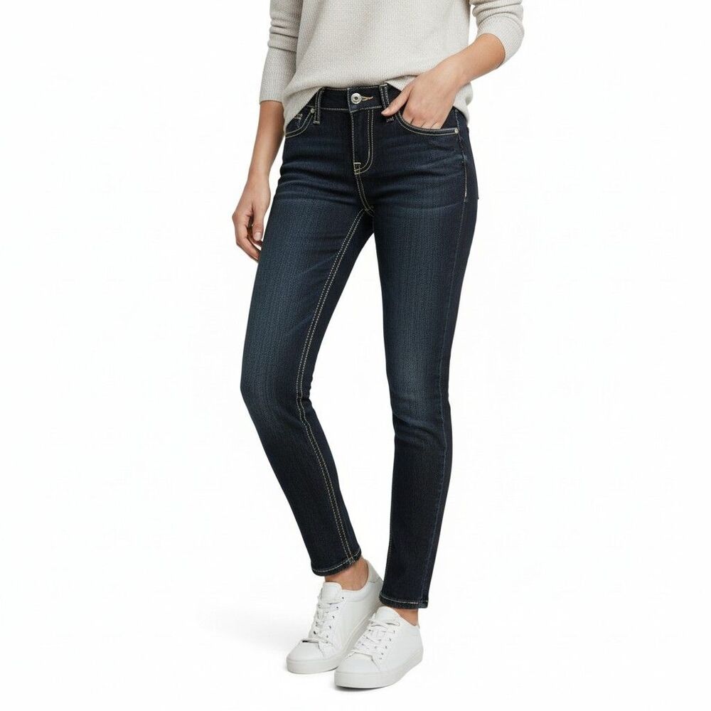 Silver Suki Skinny Jeans Women 27 Blue Denim Stretch Thick Stitching